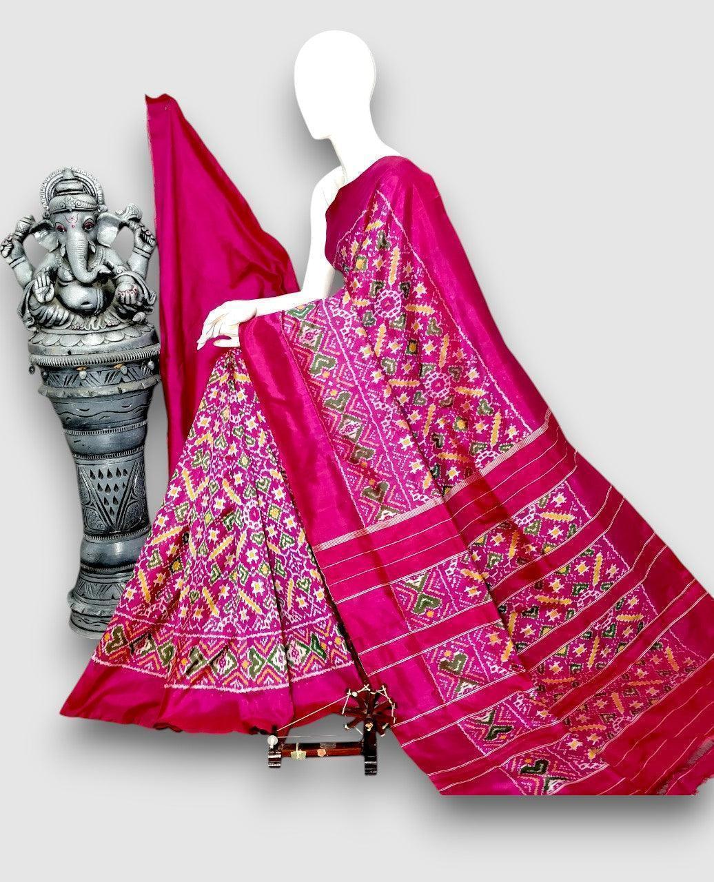 Designer Pochampally Ikat Silk Pink Patola Sari - pochampallysarees.com