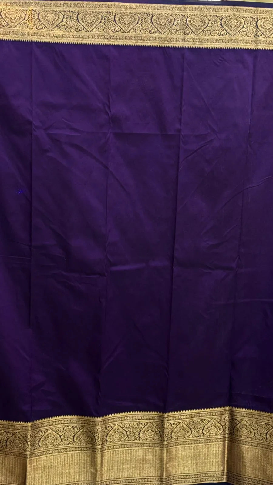 Authentic Deep Purple Dharmavaram Silk Saree with Heavy Gold Zari Border - pochampallysarees.com