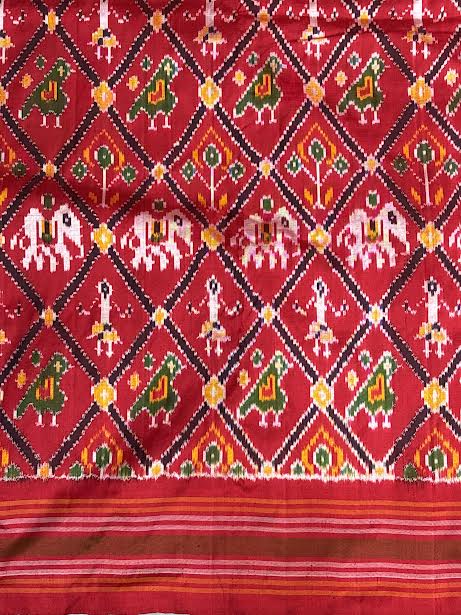 Pure Pochampally Ikkat Silk Patola Saree in Crimson Red