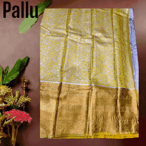 DHARMAVARAM PATTU KANCHI BORDER YELLOW MIDDLE GRAY - pochampallysarees.com