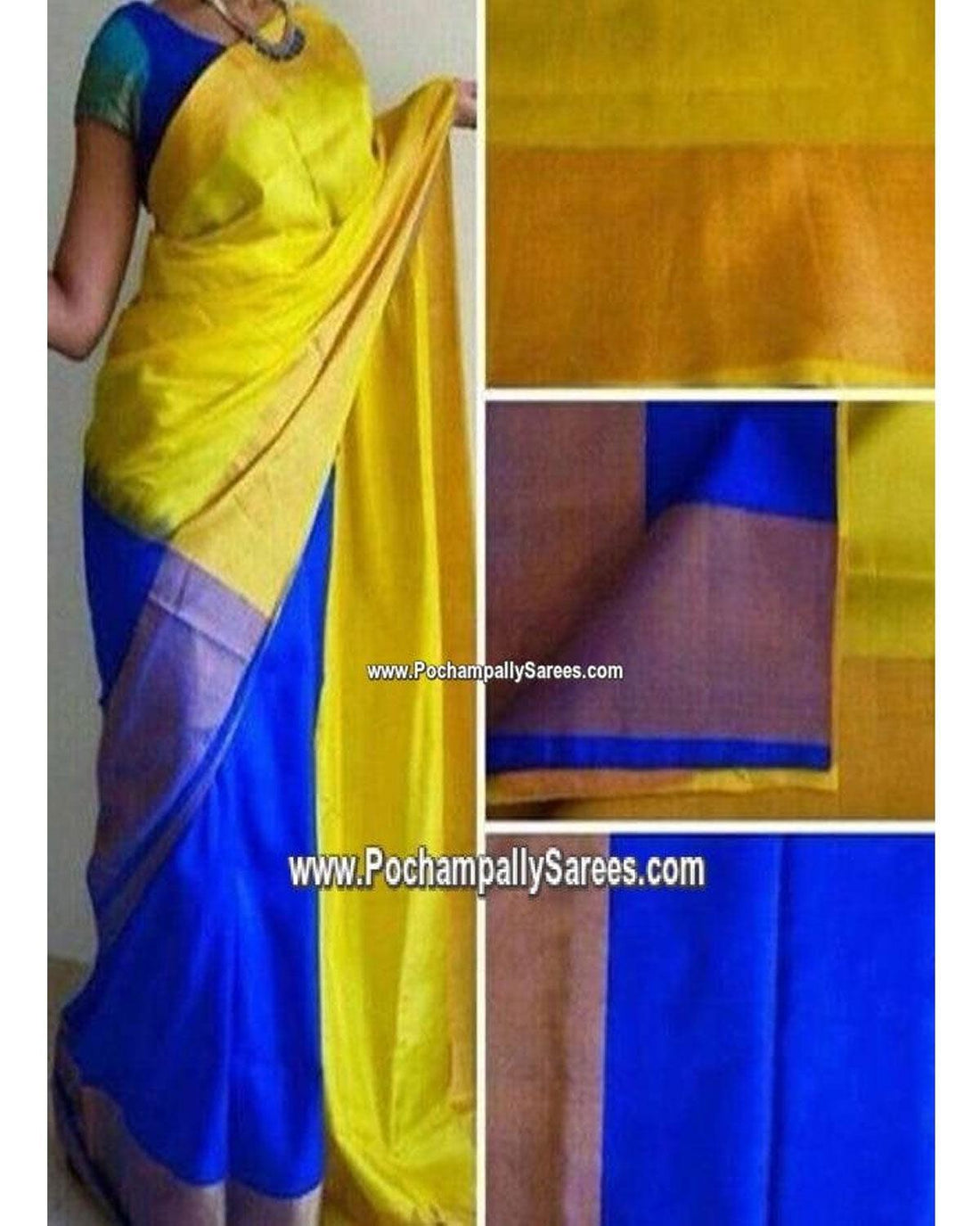 DIFFERENT YELLOW AND VOILET COMBINED UPPADA LANGA VONI SAREE - pochampallysarees.com