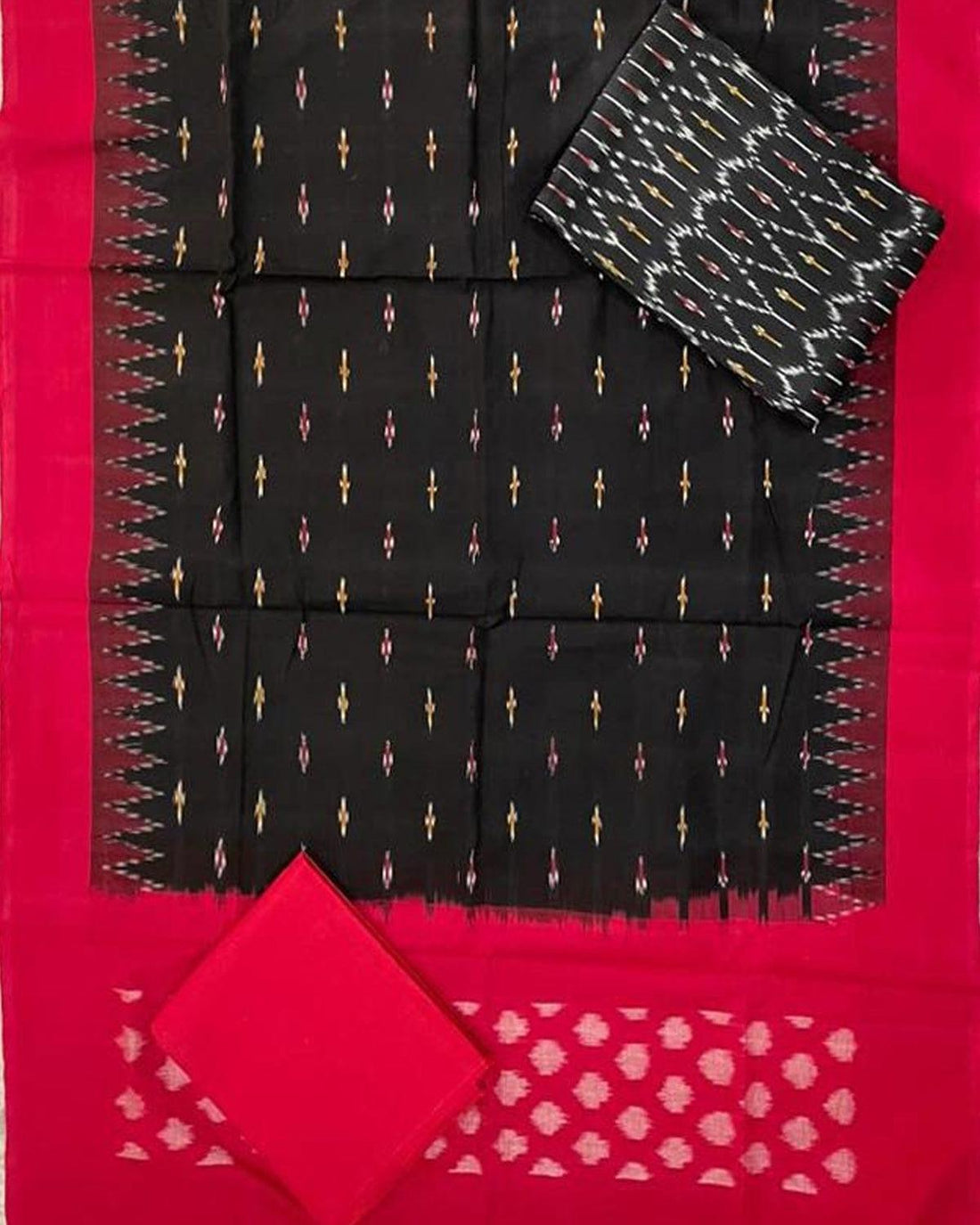 DOUBLE IKAT BLACK WITH RED COLOR DRESS MATERIAL-B5 - pochampallysarees.com