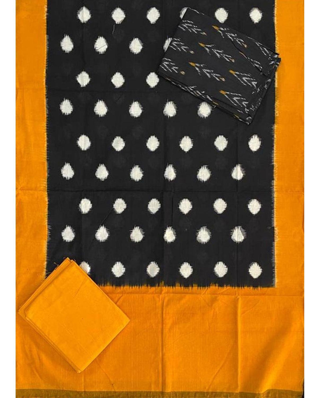 DOUBLE IKAT BLACK WITH YELLOW COLOR DRESS MATERIAL-B11 - pochampallysarees.com