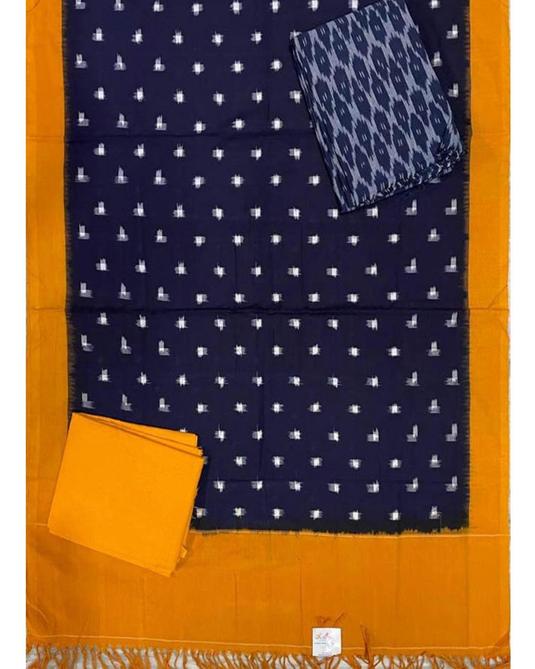 DOUBLE IKAT BLACK WITH YELLOW COLOR DRESS MATERIAL-B17 - pochampallysarees.com