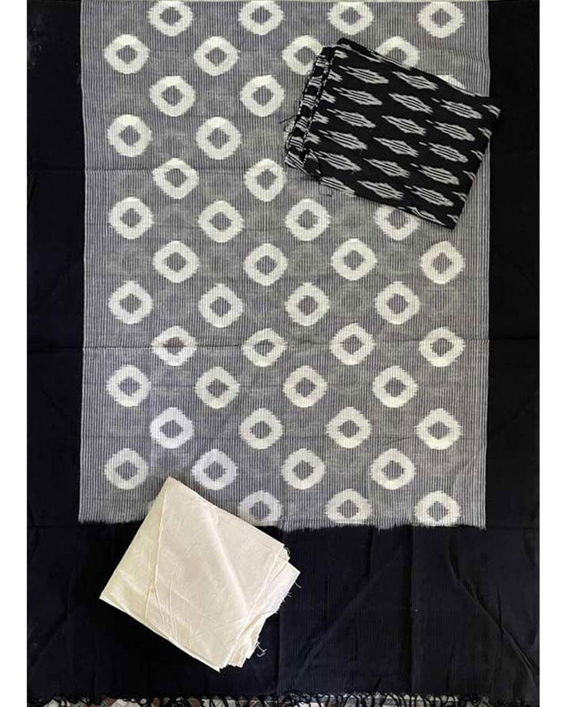 DOUBLE IKAT GRAY WITH BLACK COLOR DRESS MATERIAL-B42 - pochampallysarees.com