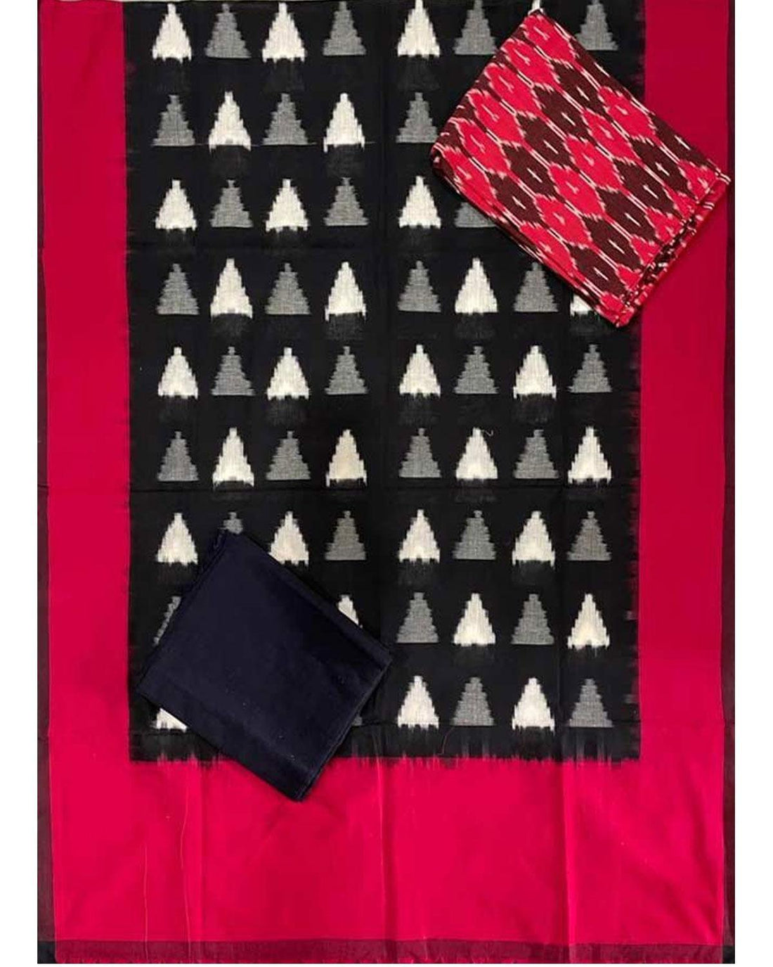 DOUBLE IKAT RED AND BLACK COLOR DRESS MATERIAL-B30 - pochampallysarees.com