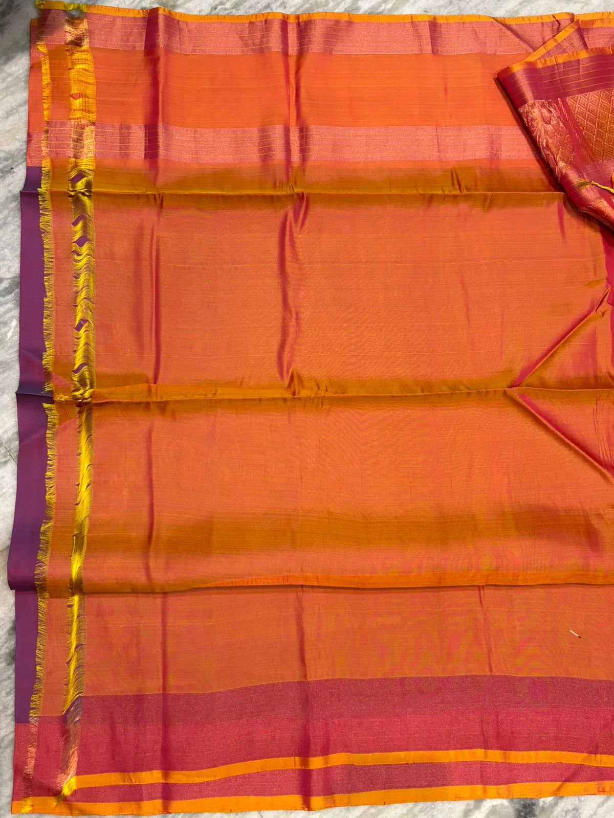 Elegant Royal Purple & Orange Soft Silk Saree with Traditional Zari Work - pochampallysarees.com