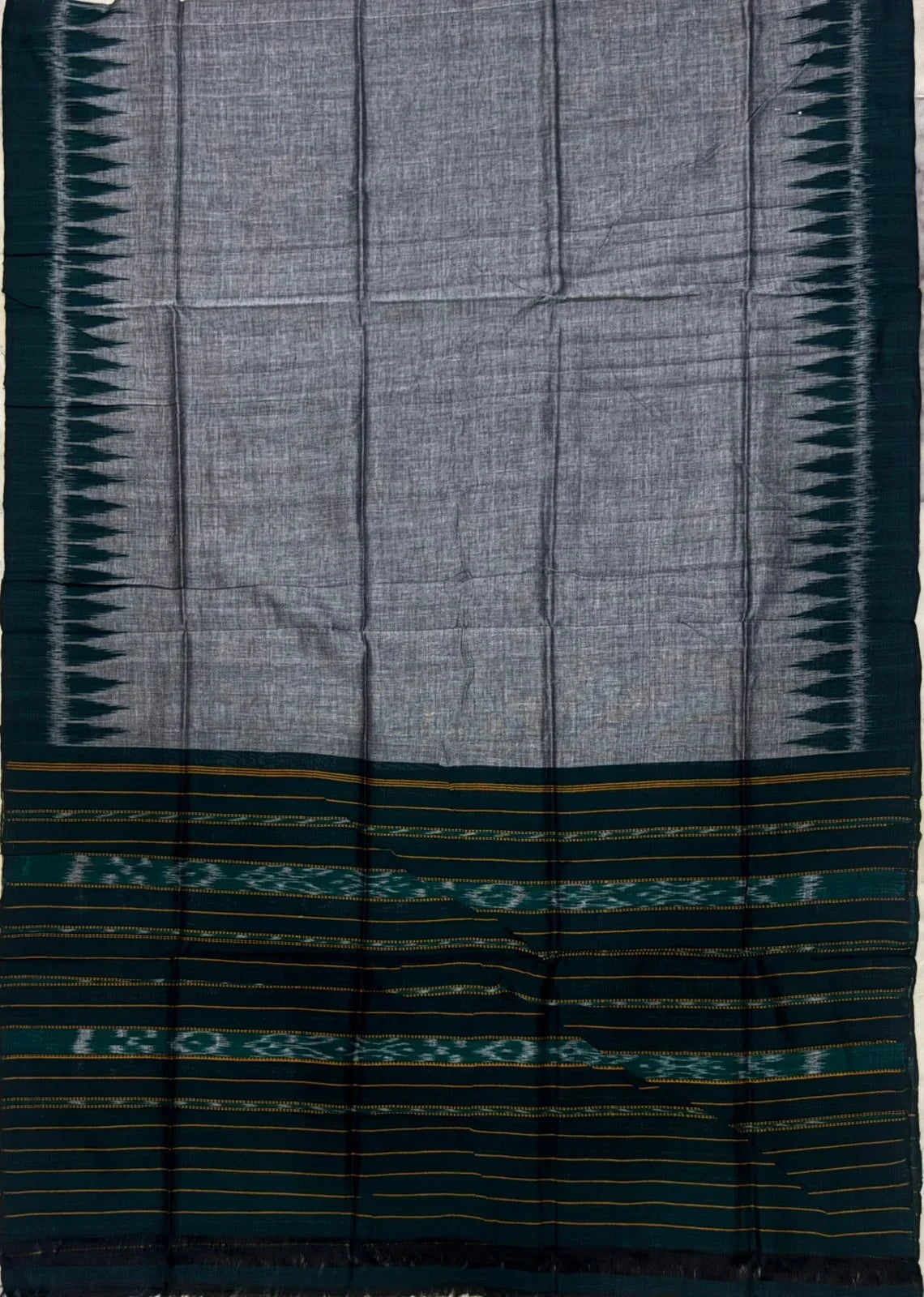 Premium Dark Green & Grey Ikat Cotton Unstitched Suit Material - pochampallysarees.com