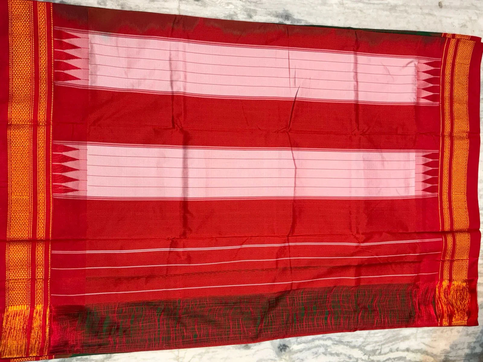 Authentic Pure Gadwal Silk Saree - Purple Checks with Contrast Red Pallu - pochampallysarees.com