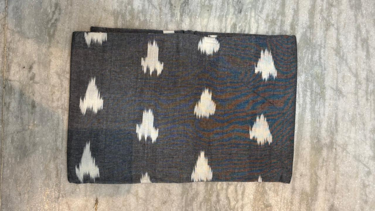 Pure Handloom Ikat Grey and Olive Green Unstitched Suit Set