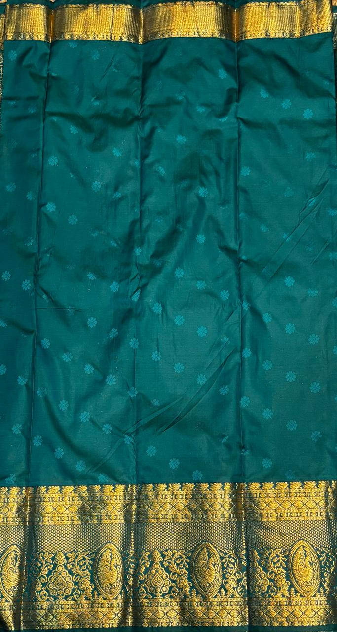 Semi Dharmavaram Silk Saree in Emerald Green with Antique Gold Zari