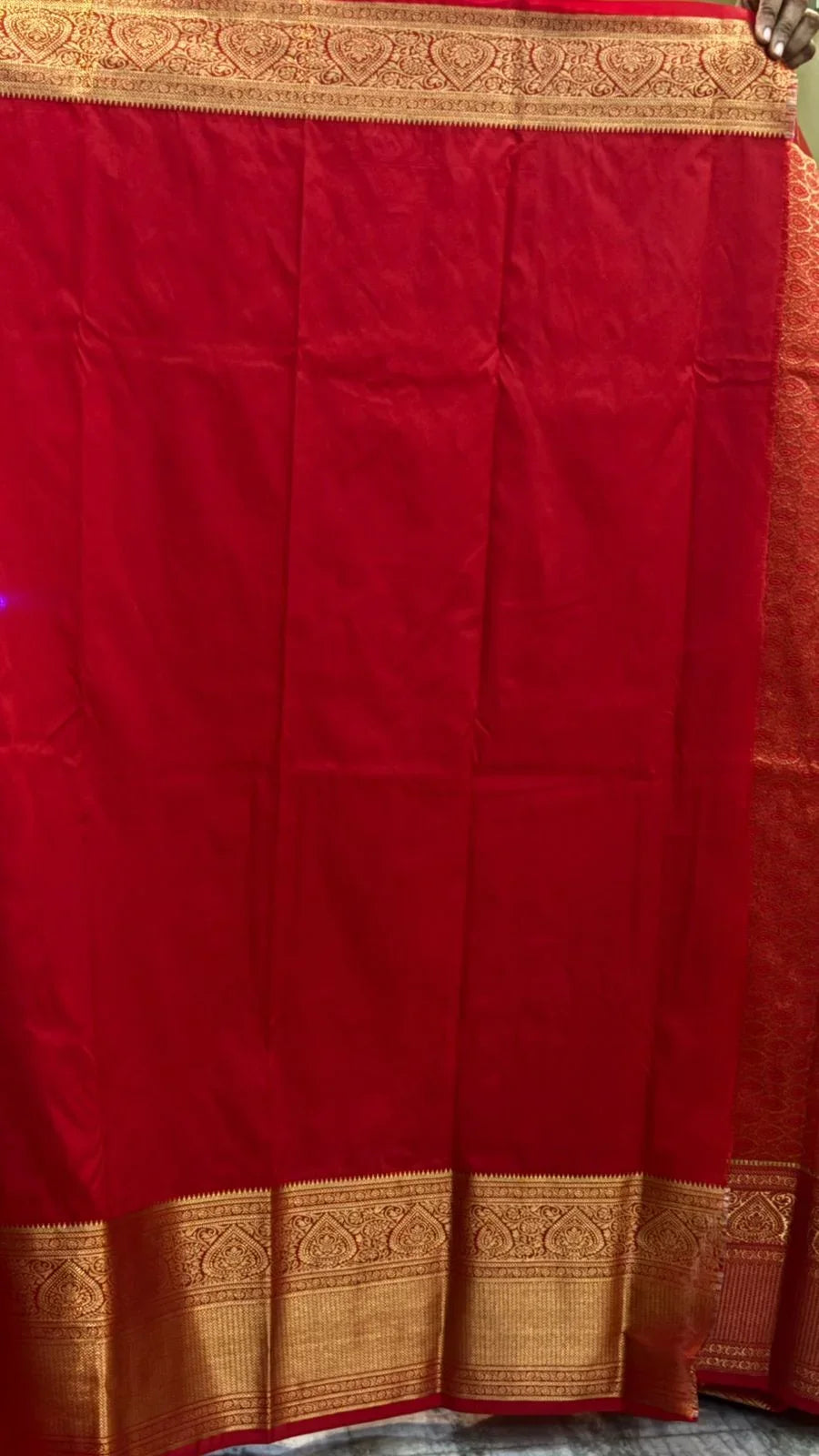 Authentic Bridal Red Dharmavaram Silk Saree with Heavy Gold Zari Border - pochampallysarees.com