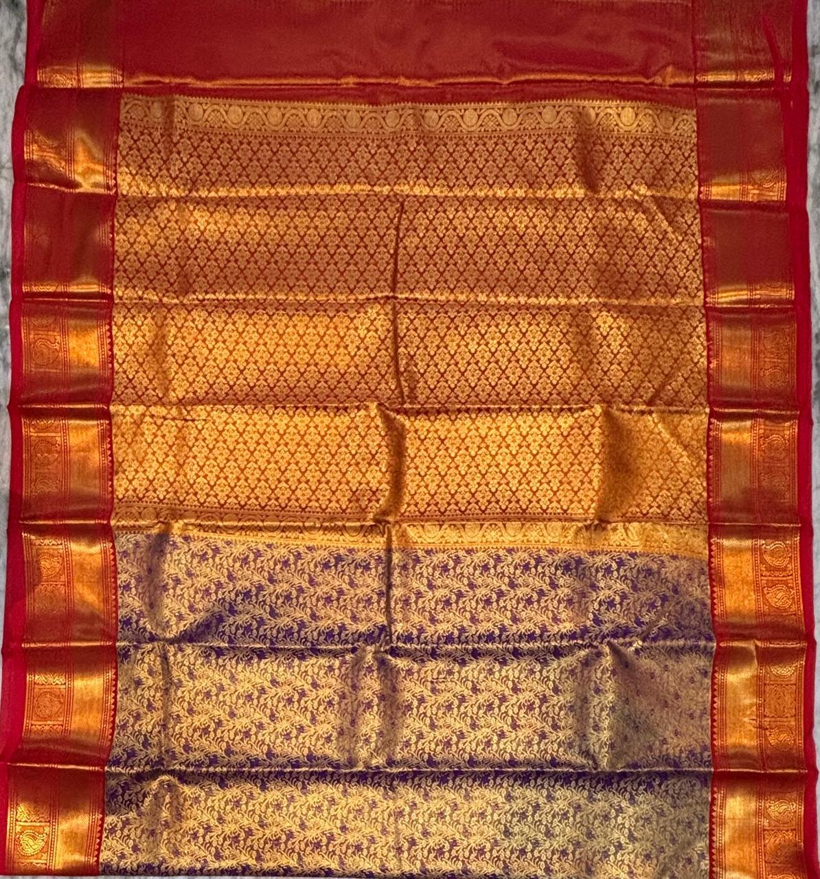 Luxurious Purple Dharmavaram Silk Saree with Gold Zari and Red Accents - pochampallysarees.com