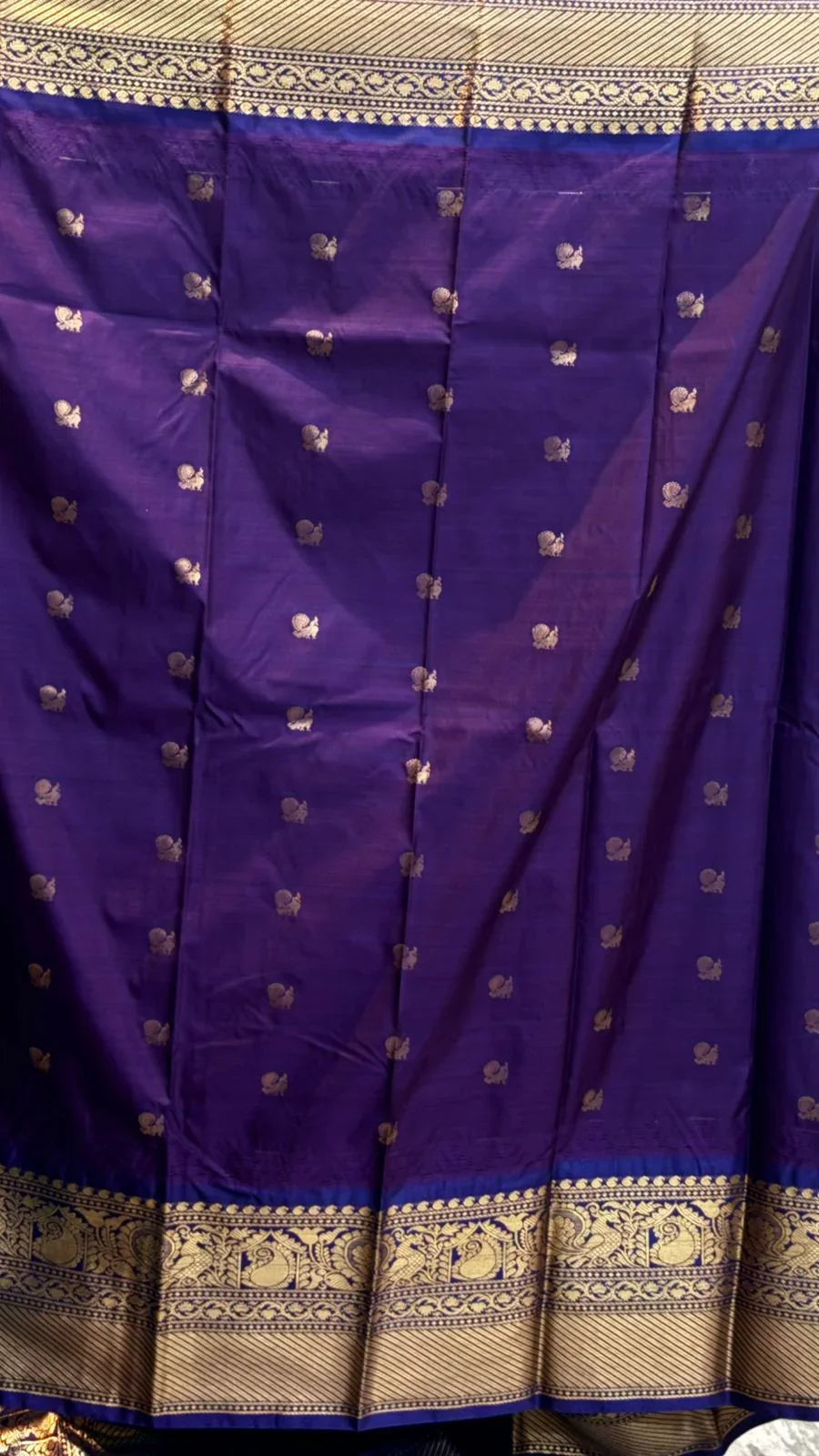 Elegant Sky Blue Checkered Silk Saree with Purple Zari Border - pochampallysarees.com