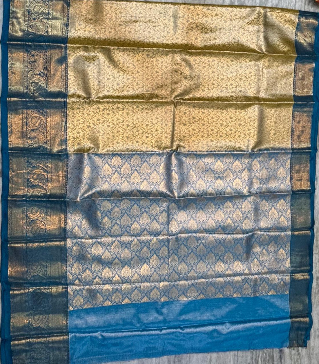 Dharmavaram Pattu Silk Saree Light Yellow With Blue Saree