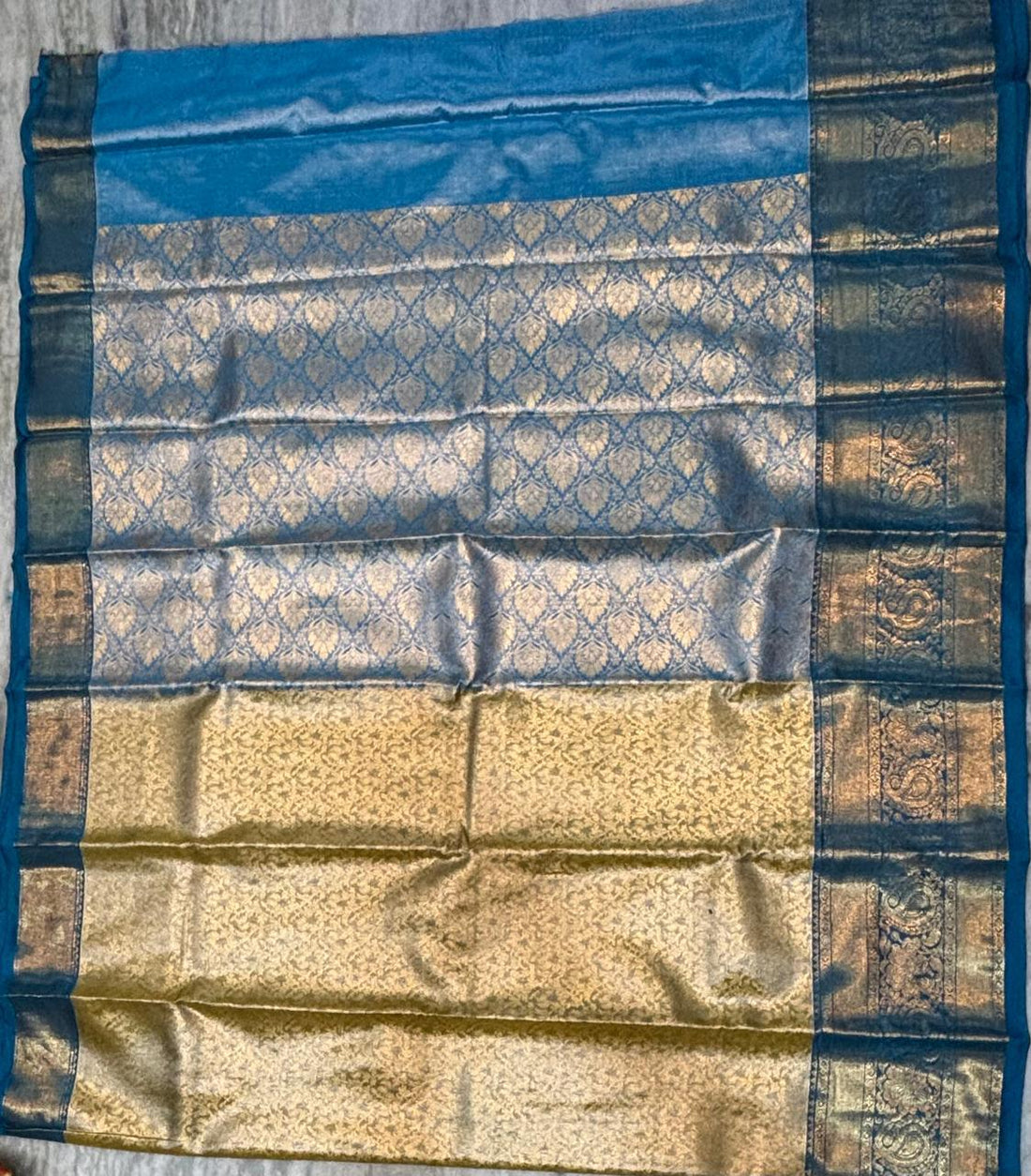 Dharmavaram Pattu Silk Saree Light Yellow With Blue Saree - pochampallysarees.com