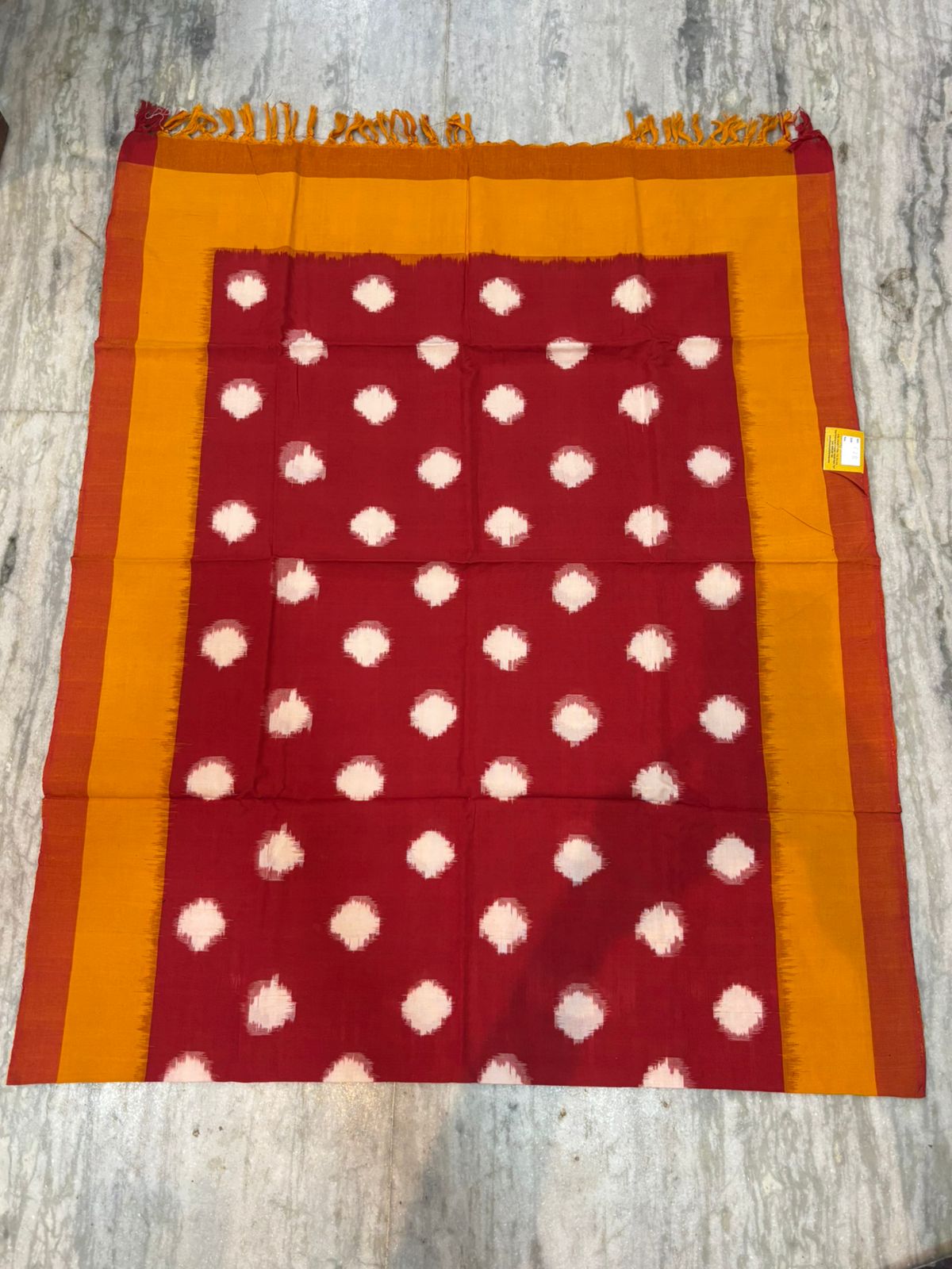 POCHAMPALLY IKAT COTTON RED WITH YELLOW COLOR DRESS MATERIAL - C28