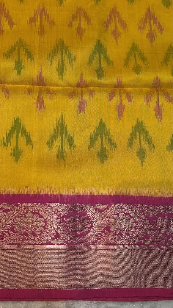 Kanchi Pure Soft Silk Ikat Body Saree with Pink Pallu