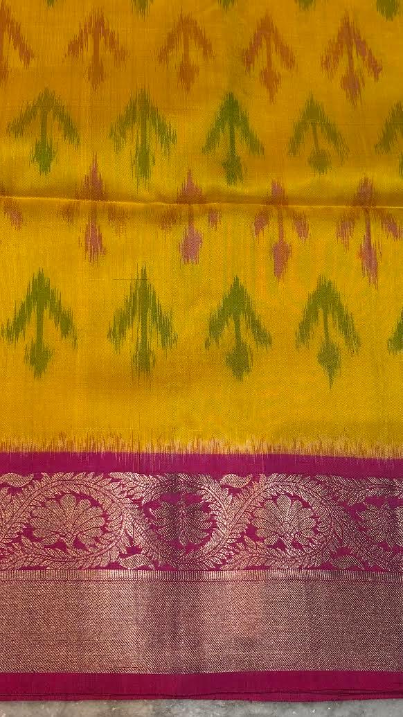 Kanchi Pure Soft Silk Ikat Body Saree with Pink Pallu - pochampallysarees.com