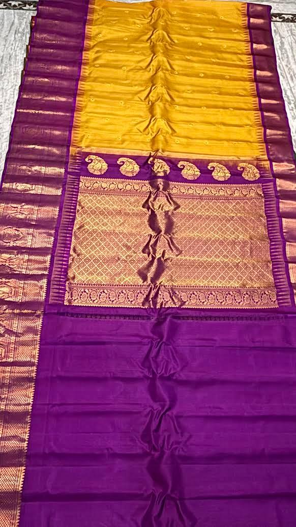 Gadwal Silk Sarees: Festive Mustard Yellow & Lavender Handloom Classics - pochampallysarees.com