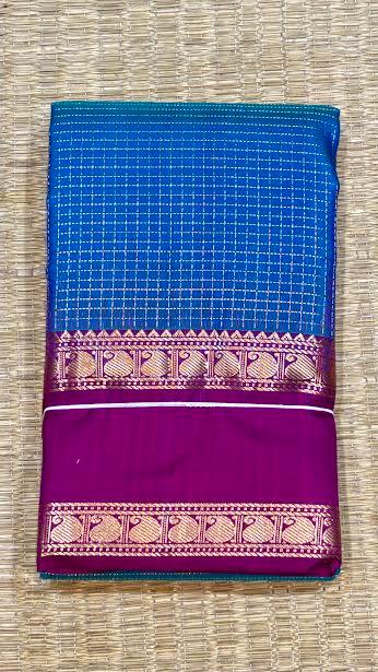 Authentic Peacock Blue & Magenta Kanchipuram Pure Silk Saree