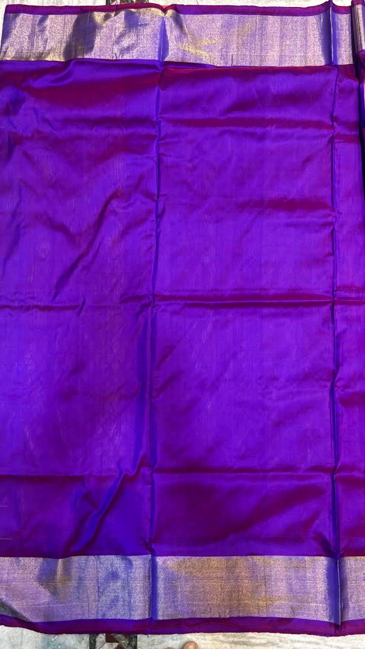Pochampally Ikat Silk Saree in Light Blue and Purple - pochampallysarees.com