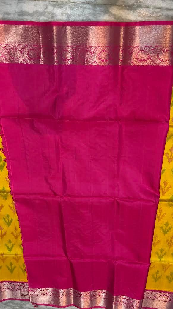 Kanchi Pure Soft Silk Ikat Body Saree with Pink Pallu - pochampallysarees.com