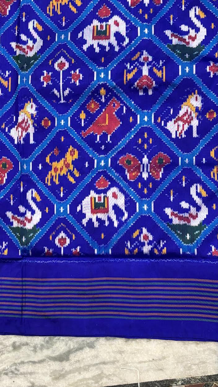Royal Blue Pure Silk Patola Saree – Traditional Handwoven Ikkat Silk