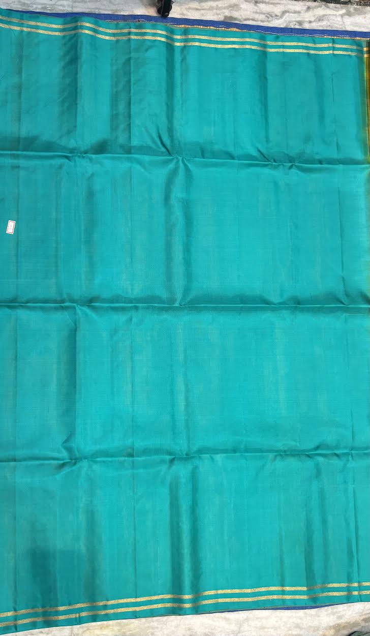 Silk Mark Certified Mustard Yellow & Teal Kanchi Soft Silk Saree with Brocade Pallu