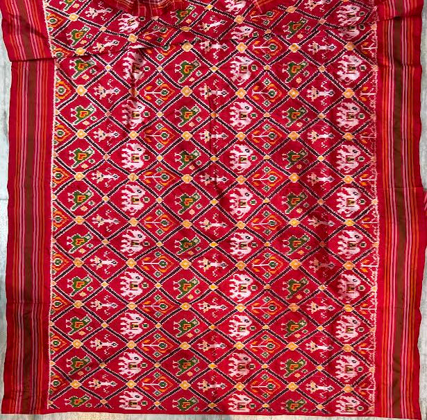 Pure Pochampally Ikkat Silk Patola Saree in Crimson Red