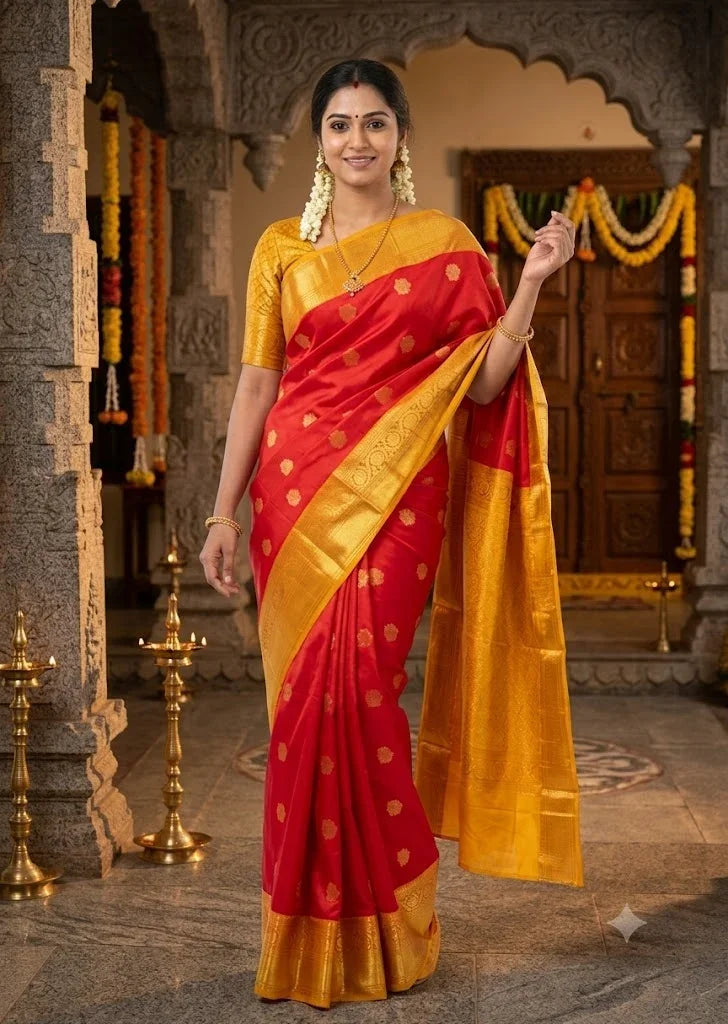 Authentic Red & Gold Kanchipuram Pure Pattu Saree | Silk Mark Certified