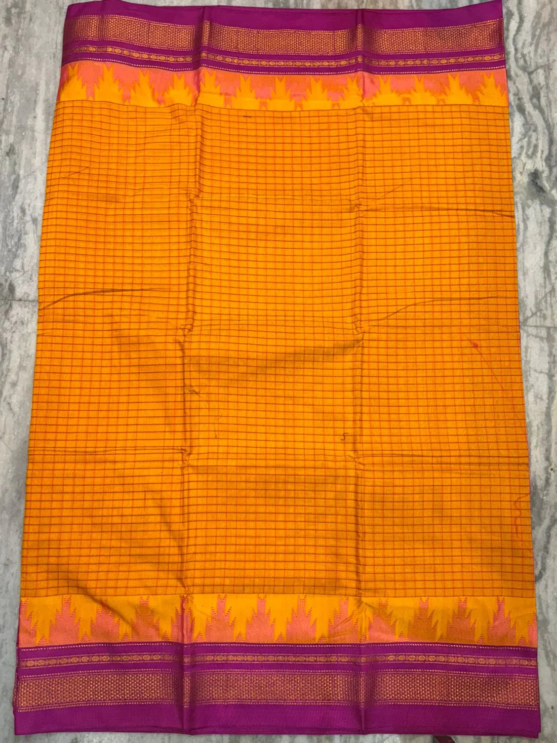 Buy Pure Gadwal Silk Saree in Orange & Pink with Zari Border Online - pochampallysarees.com