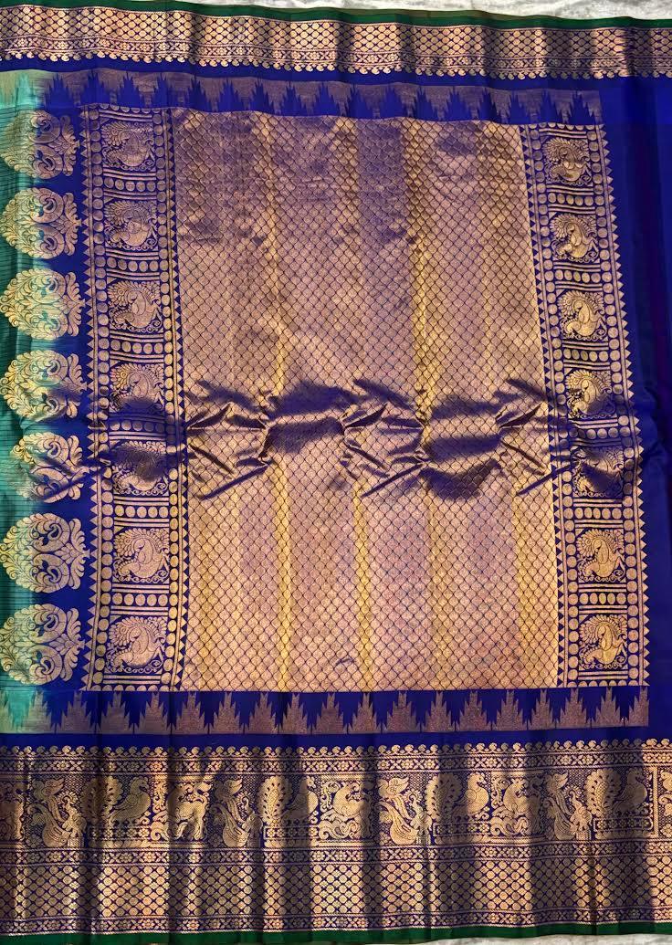 Gadwal Silk Sarees: Vibrant Sea Green & Royal Blue Handloom Classics - pochampallysarees.com