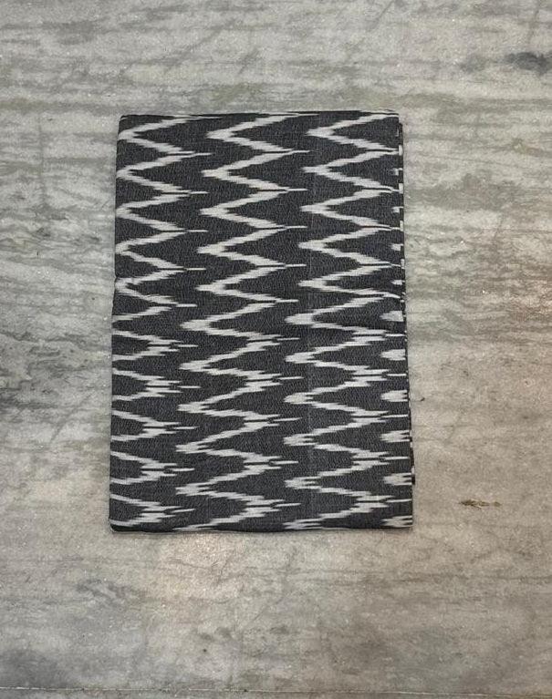 Pure Handloom Zig-Zag Ikat Charcoal Grey and Royal Blue Unstitched Suit Set - pochampallysarees.com