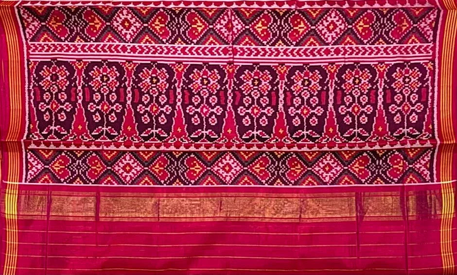 Pure Real Patola Silk Saree in Magenta with Traditional Elephant & Floral Motifs - pochampallysarees.com