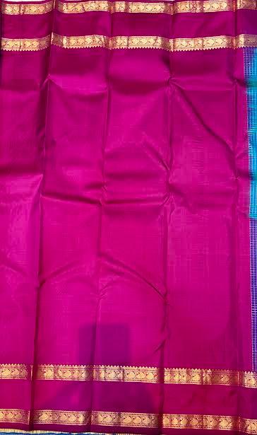 Authentic Peacock Blue & Magenta Kanchipuram Pure Silk Saree