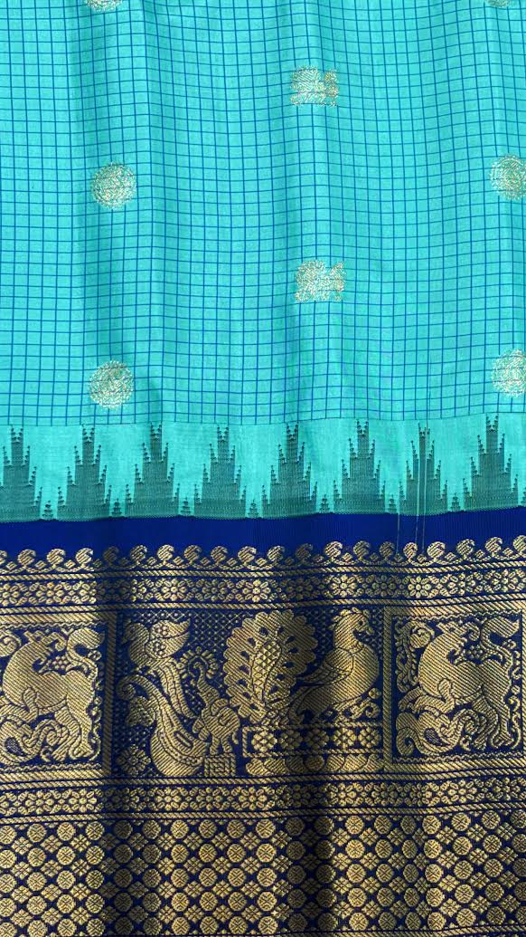 Gadwal Silk Sarees: Vibrant Sea Green & Royal Blue Handloom Classics - pochampallysarees.com