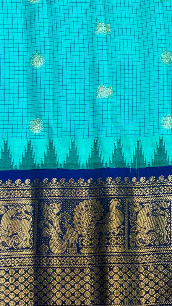 Gadwal Silk Sarees: Vibrant Sea Green & Royal Blue Handloom Classics - pochampallysarees.com