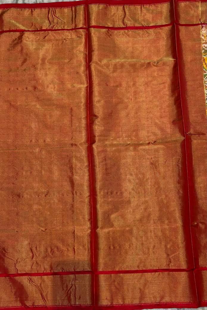 Pochampally Ikat Silk Tissue Patola Saree with Red & Gold Zari Border - pochampallysarees.com