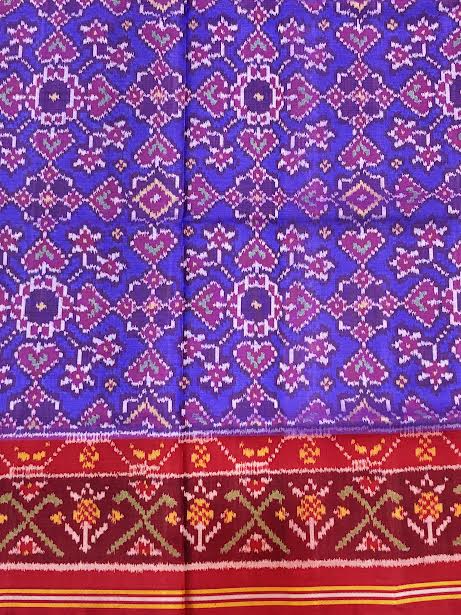 Authentic Blue & Red Pure Real Patola Silk Saree with Traditional Motifs