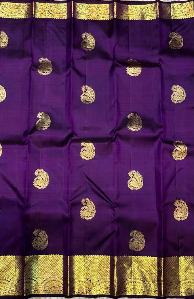 Elegant Purple Pure Kanchipuram Pattu Silk Saree with Gold Zari - pochampallysarees.com