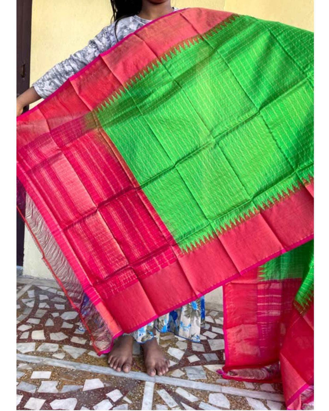 GADWAL SILK GREEN COLOUR DUPATTA-GSD07 - pochampallysarees.com