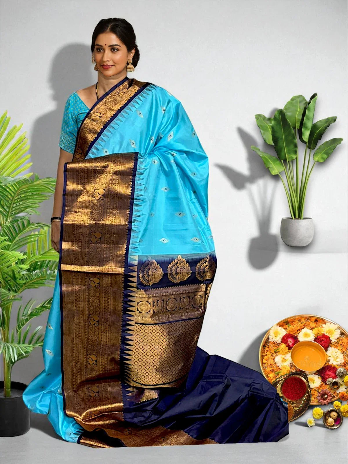 GADWAL SILK SARI Ananda Blue - pochampallysarees.com