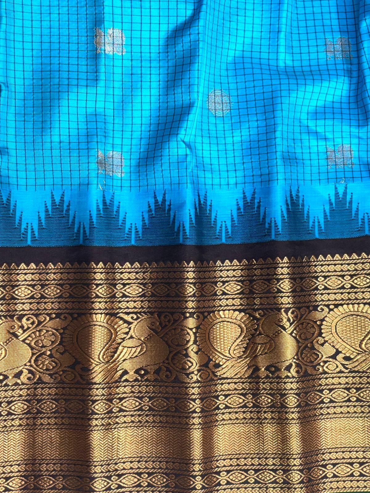 GADWAL SILK SARI ANANDABLUE - pochampallysarees.com