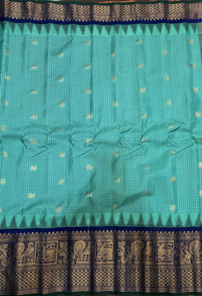 Gadwal Silk Sarees: Vibrant Sea Green & Royal Blue Handloom Classics - pochampallysarees.com