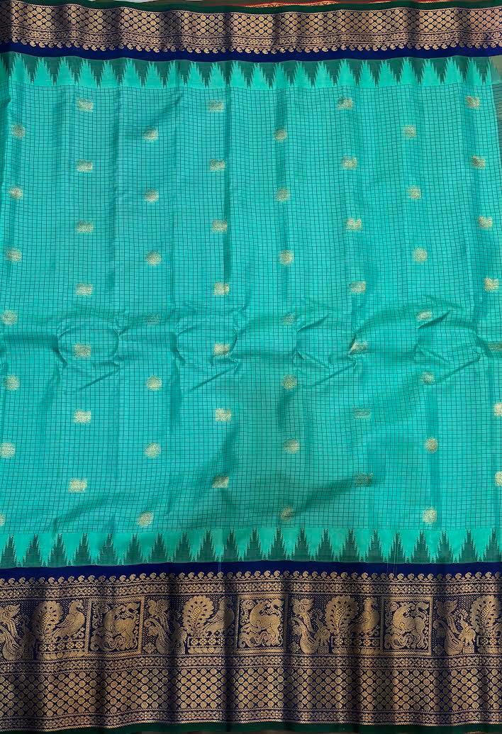 Gadwal Silk Sarees: Vibrant Sea Green & Royal Blue Handloom Classics - pochampallysarees.com