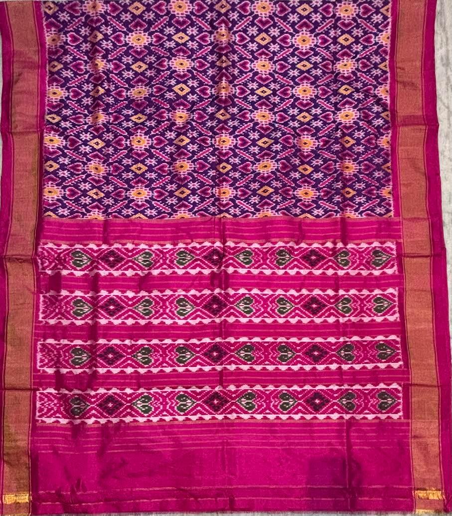 Royal Purple and Pink Ikkat Silk Patola Saree - pochampallysarees.com