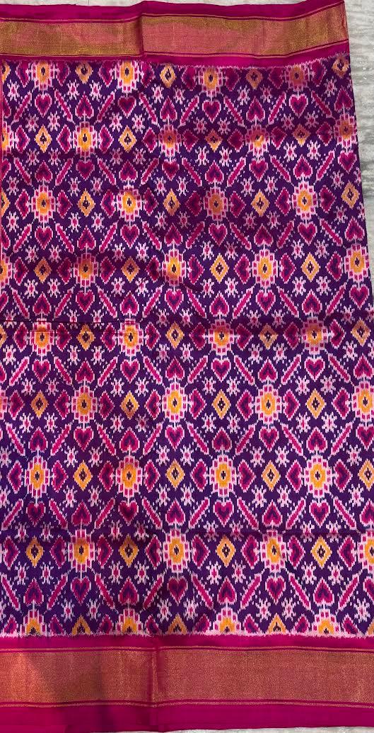 Pochampally Ikkat Silk Patola Royal Purple and Pink Saree - pochampallysarees.com