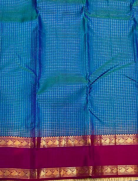 Authentic Peacock Blue & Magenta Kanchipuram Pure Silk Saree