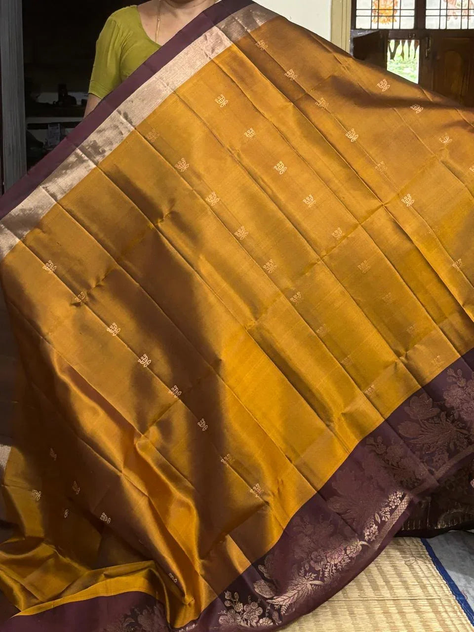 Gold Chocolate Light Voilet Color Designer Kanchi Pure Soft Silk Saree - pochampallysarees.com